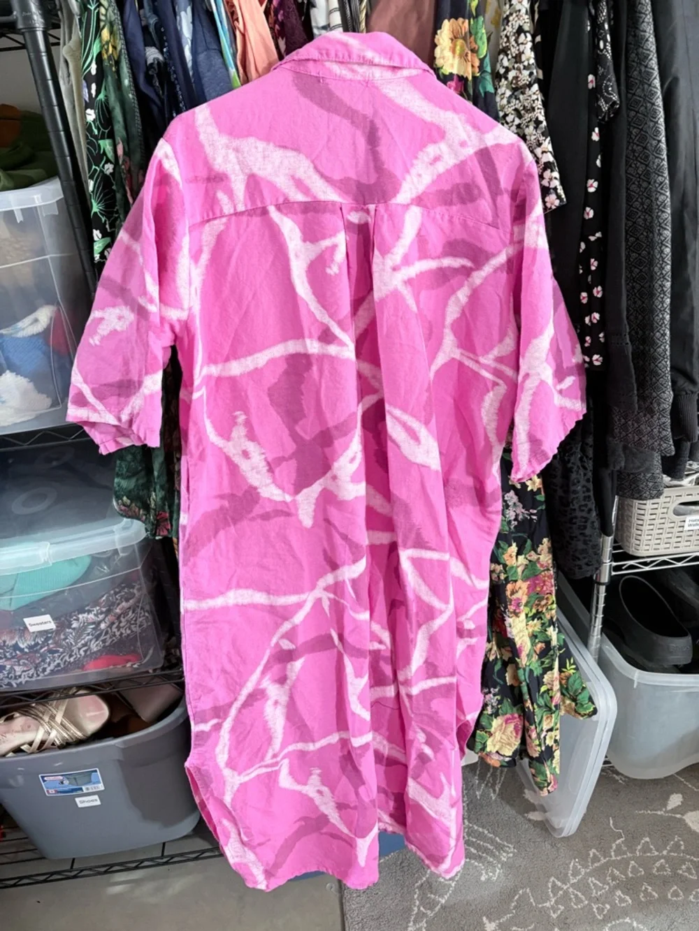 Bright Pink Linen Button-Up Shirt with Brand Label - Picture 10 of 11